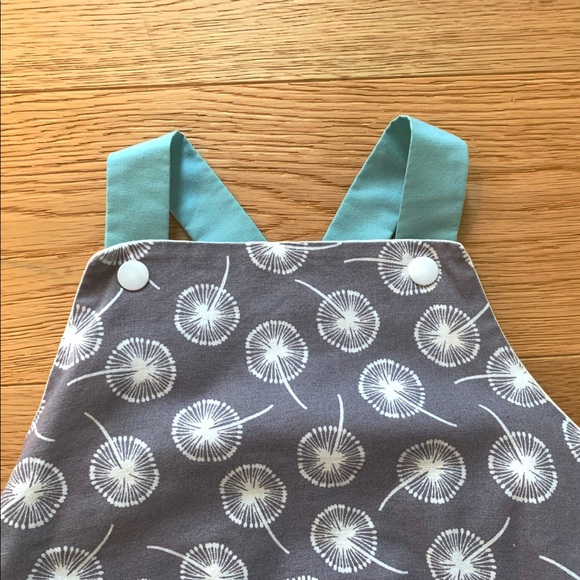 Custom Teal and Grey Floral Ruffle Romper - Picture 2 of 5